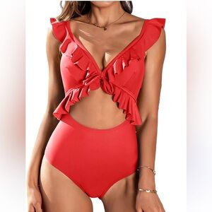 Women One Piece Swimsuit Tummy Control Bathing Suit Ruffled Swimwear NWOT XL